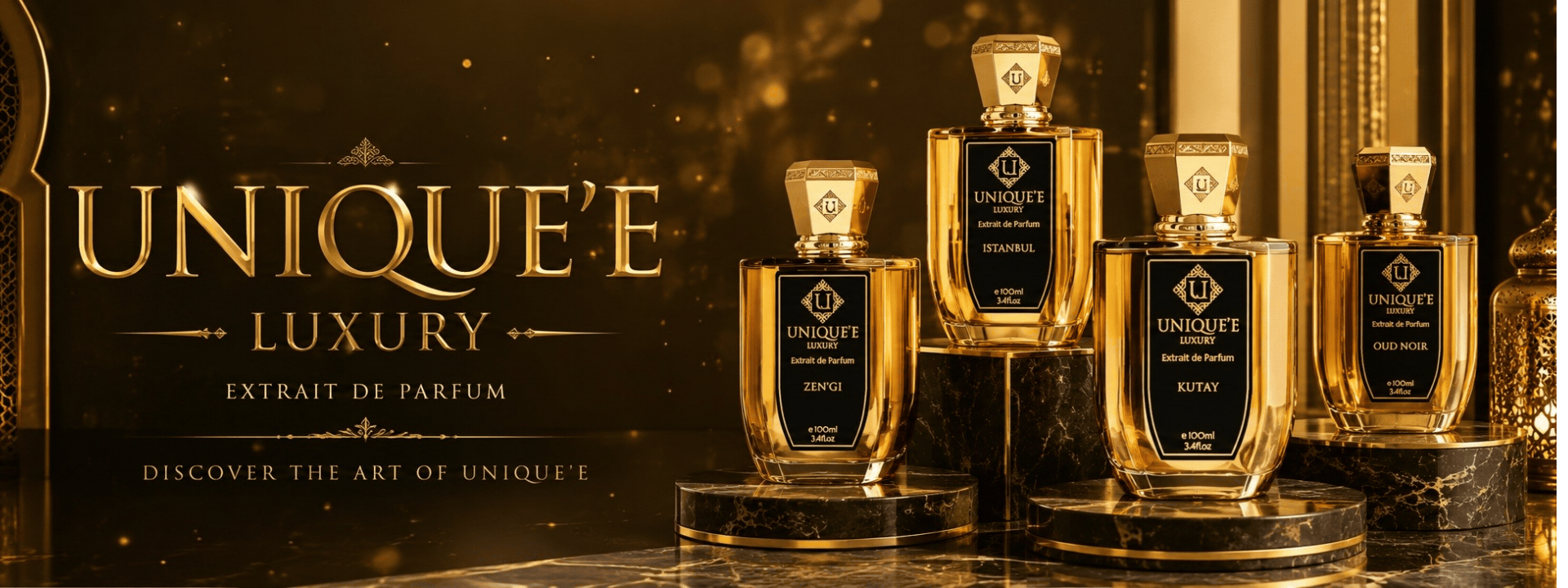 Collection de parfums Unique'e Luxury Extrait de Parfum disponibles chez Hanafi Parfum