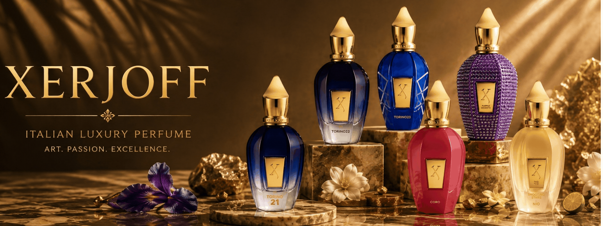 Collection de parfums Xerjoff de luxe disponibles chez Hanafi Parfum